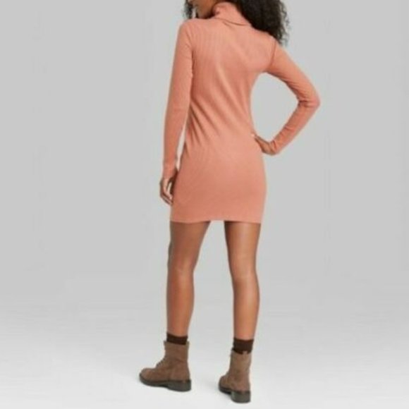 Wild Fable Women's Ribbed Turtleneck Dress, Blush Brown, Size S - Picture 3 of 5